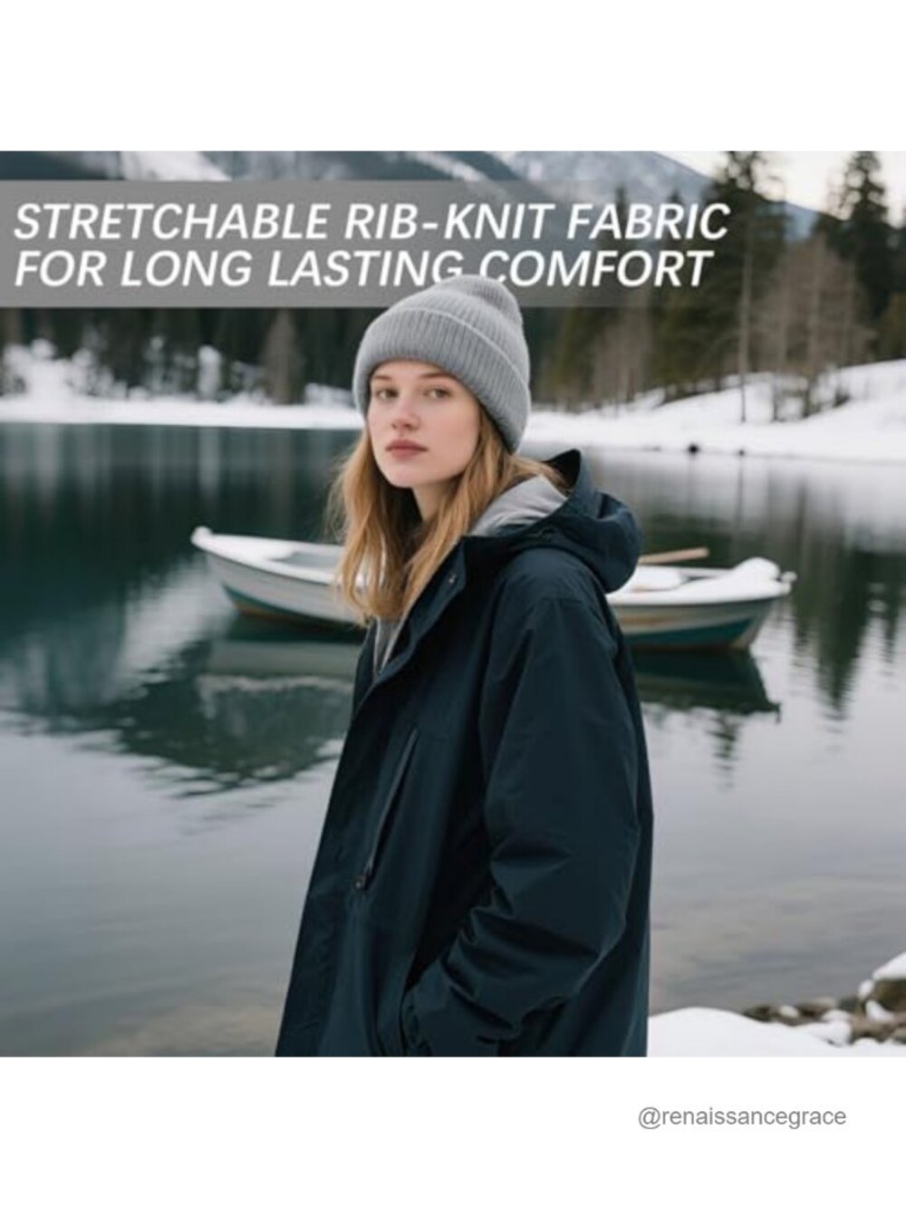Double-Layer Knit Beanie Hat Soft Stretch Acrylic Winter Skull Cap for Women